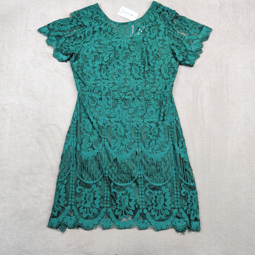 MSLG Romantic Floral Eyelash Lace Cocktail Dress XL Emerald Green Wedding Guest